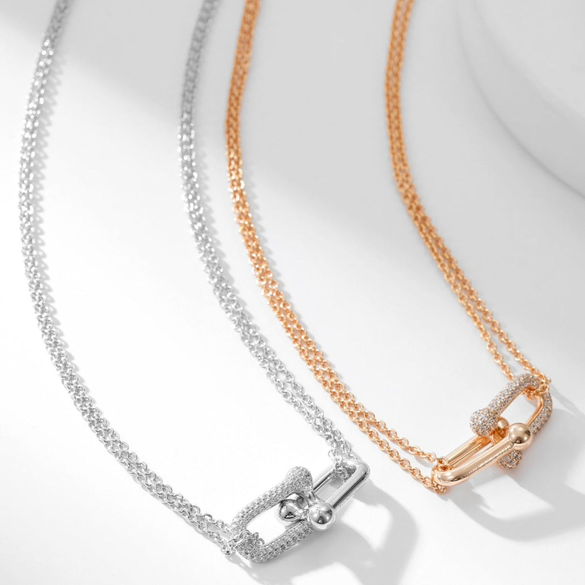 [Resenara Jewelry]HARDWEAR DIAMOND PEDANT DOUBLE CHAIN NECKLACE