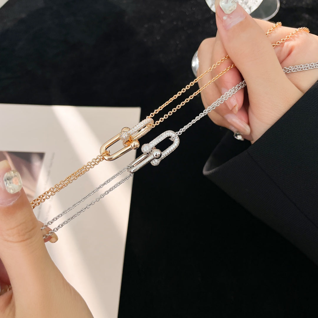 [Resenara Jewelry]HARDWEAR DIAMOND PEDANT DOUBLE CHAIN NECKLACE