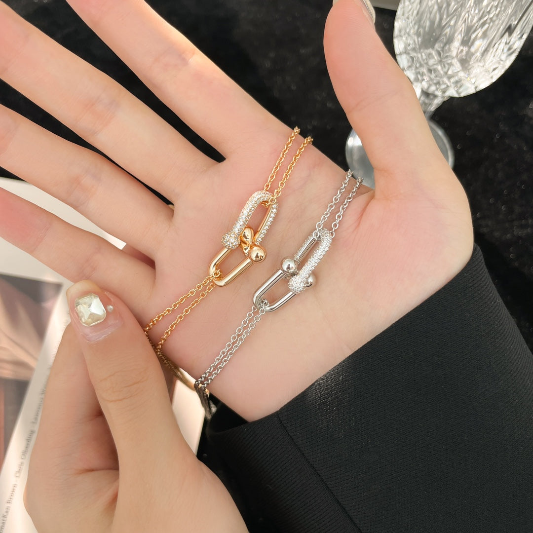 [Resenara Jewelry]HARDWEAR DIAMOND PEDANT DOUBLE CHAIN NECKLACE