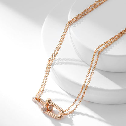 [Resenara Jewelry]HARDWEAR DIAMOND PEDANT DOUBLE CHAIN NECKLACE