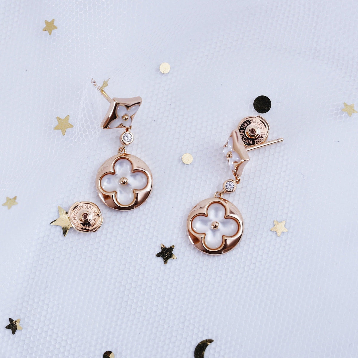 [Renovia Jewelry]STAR AND SUN PINK GOLD MOP DROP EARRINGS