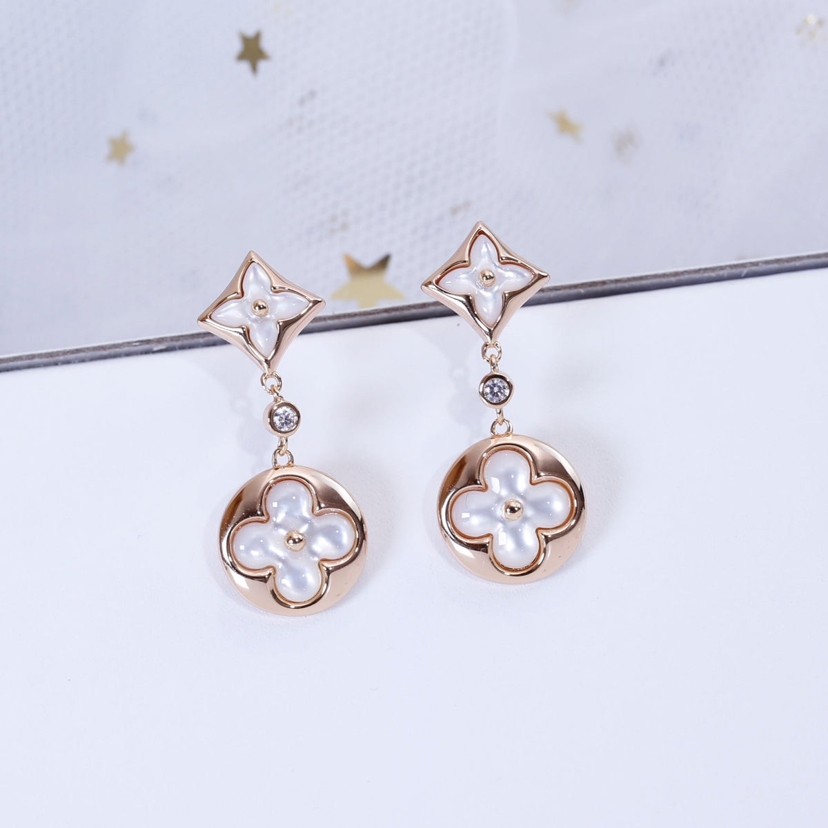 [Renovia Jewelry]STAR AND SUN PINK GOLD MOP DROP EARRINGS