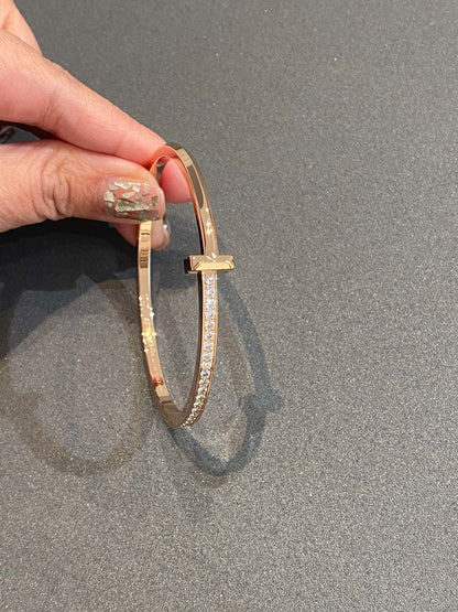 [Resenara Jewelry]NARROW T1 HINGED BANGLE DIAMOND PINK GOLD