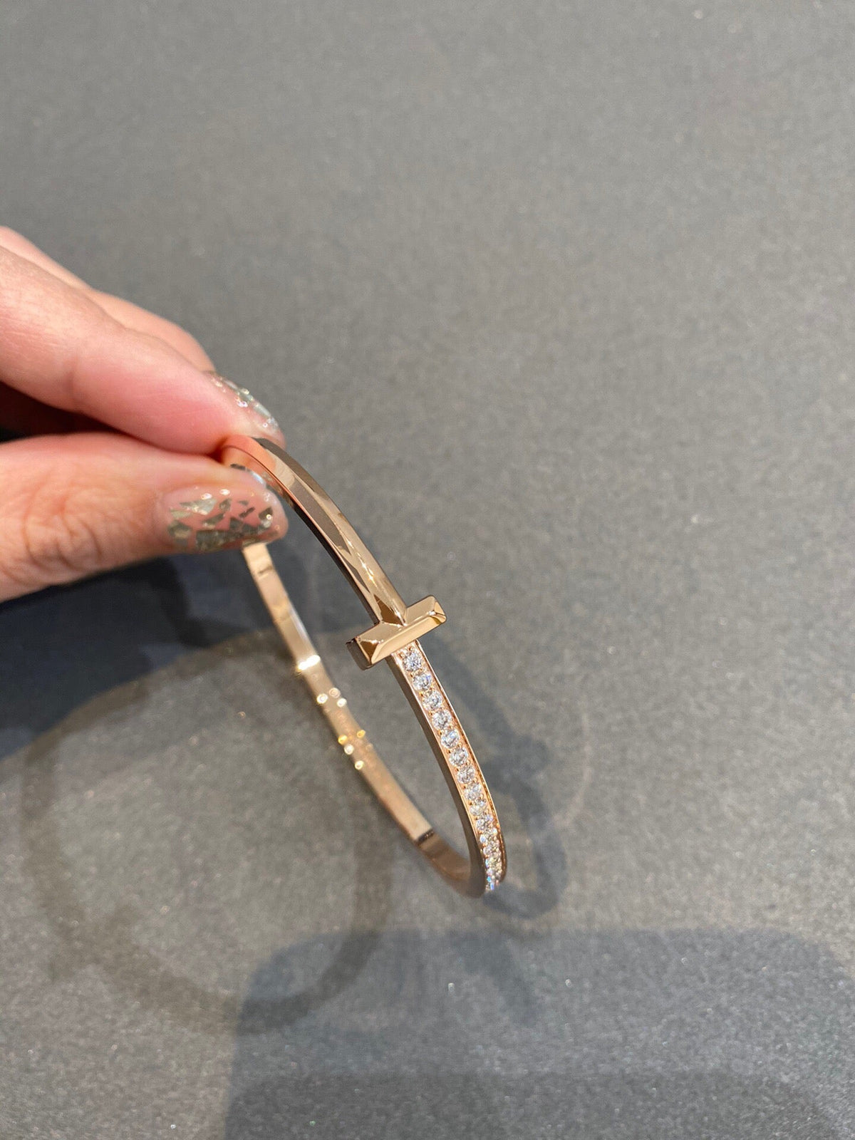 [Resenara Jewelry]NARROW T1 HINGED BANGLE DIAMOND PINK GOLD