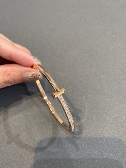 [Resenara Jewelry]NARROW T1 HINGED BANGLE DIAMOND PINK GOLD