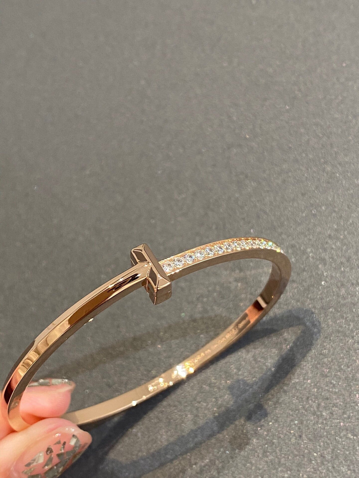 [Resenara Jewelry]NARROW T1 HINGED BANGLE DIAMOND PINK GOLD