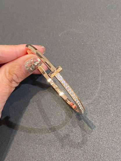 [Resenara Jewelry]NARROW T1 HINGED BANGLE DIAMOND PINK GOLD