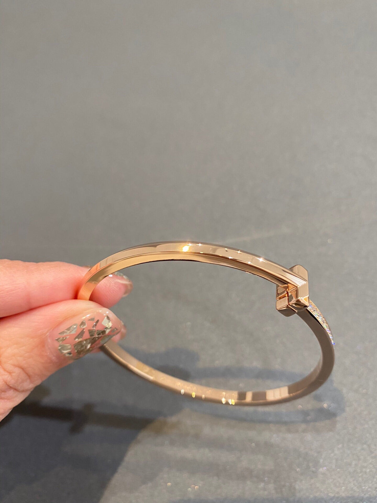 [Resenara Jewelry]NARROW T1 HINGED BANGLE DIAMOND PINK GOLD