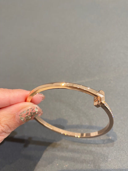 [Resenara Jewelry]NARROW T1 HINGED BANGLE DIAMOND PINK GOLD
