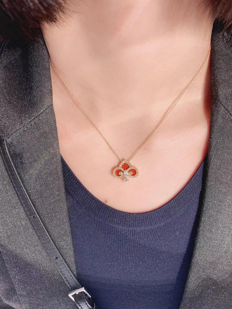 [Resenara Jewelry]FLEUR DE LIS PINK GOLD DIAMOND NECKLACE