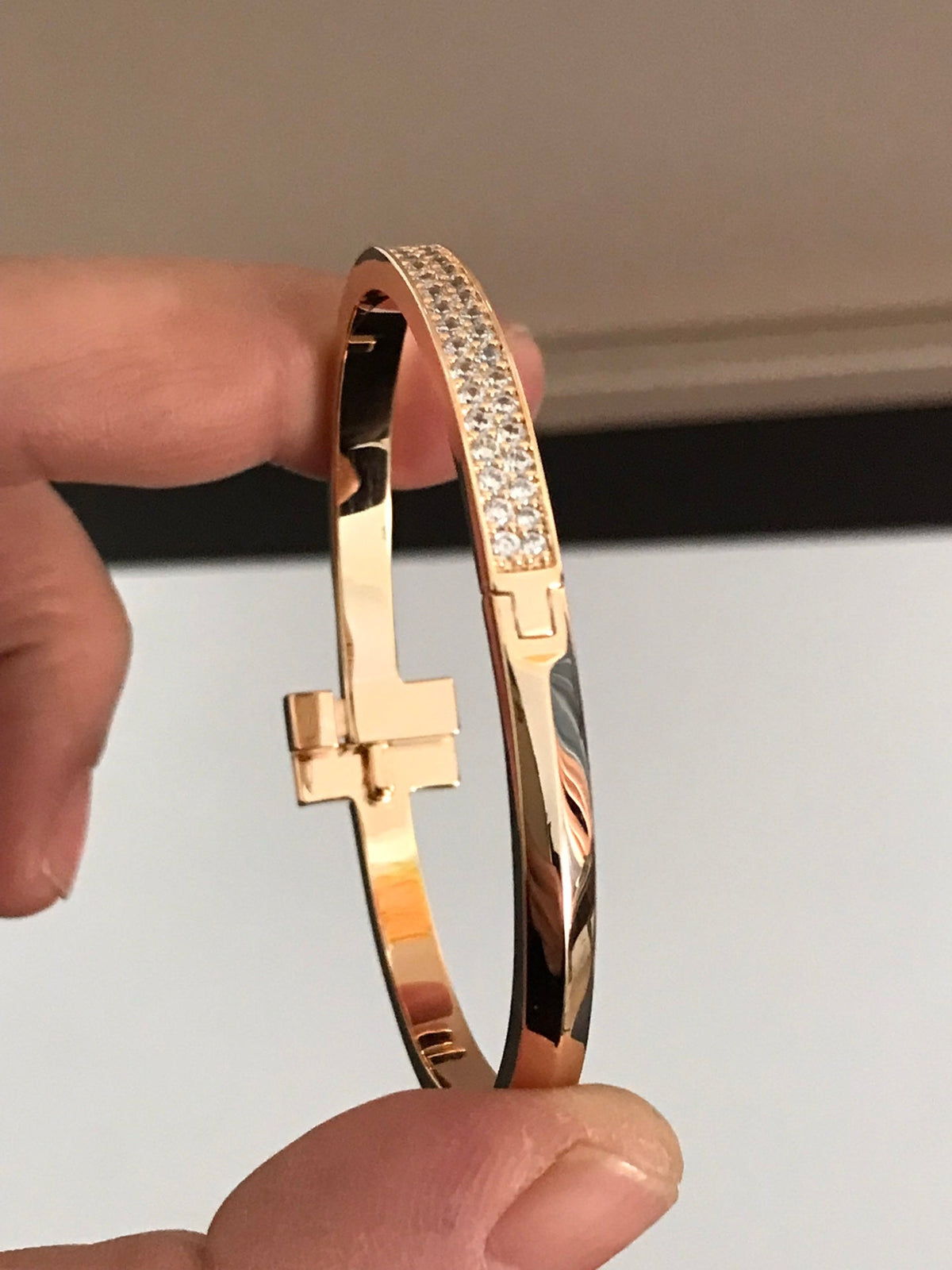 [Resenara Jewelry]T1 WIDE DIAMOND HINGED BANGLE PINK GOLD