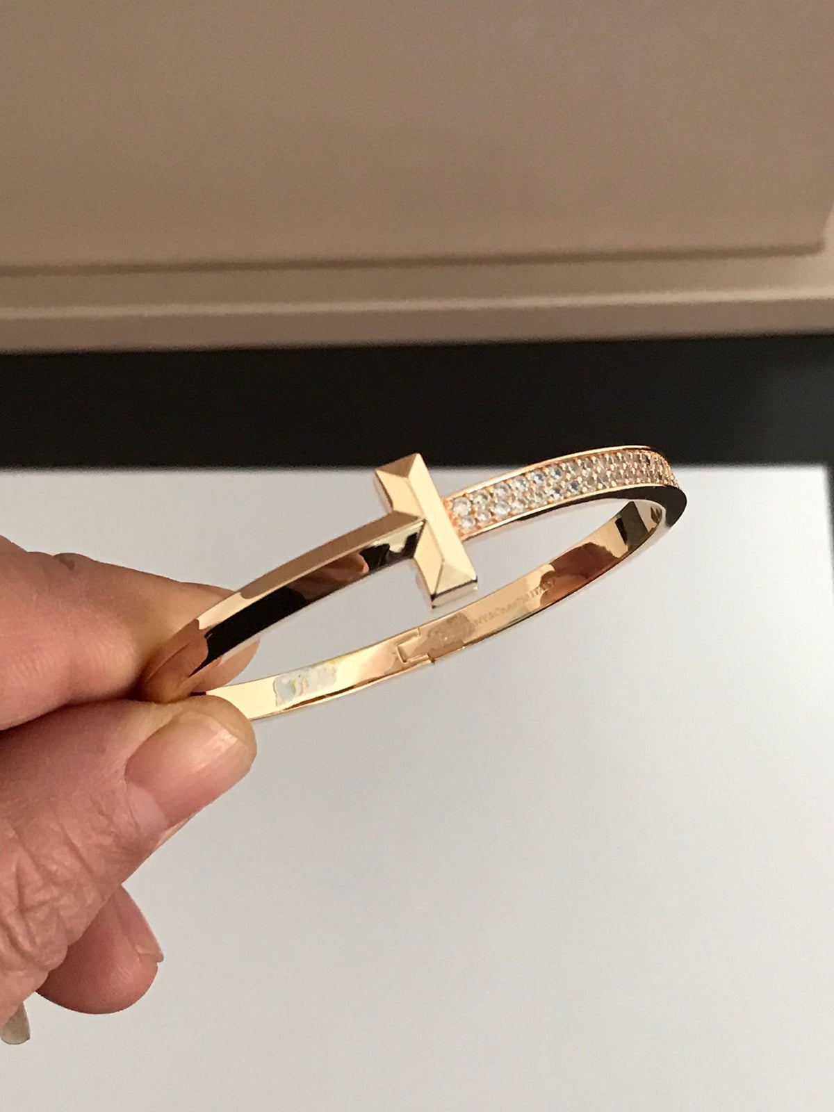 [Resenara Jewelry]T1 WIDE DIAMOND HINGED BANGLE PINK GOLD