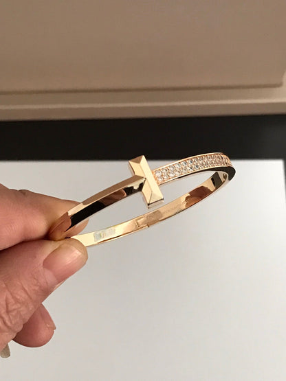 [Resenara Jewelry]T1 WIDE DIAMOND HINGED BANGLE PINK GOLD