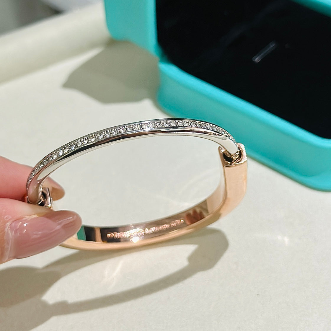 [Resenara Jewelry]LOCK PINK GOLD SILVER DIAMOND BRACELET