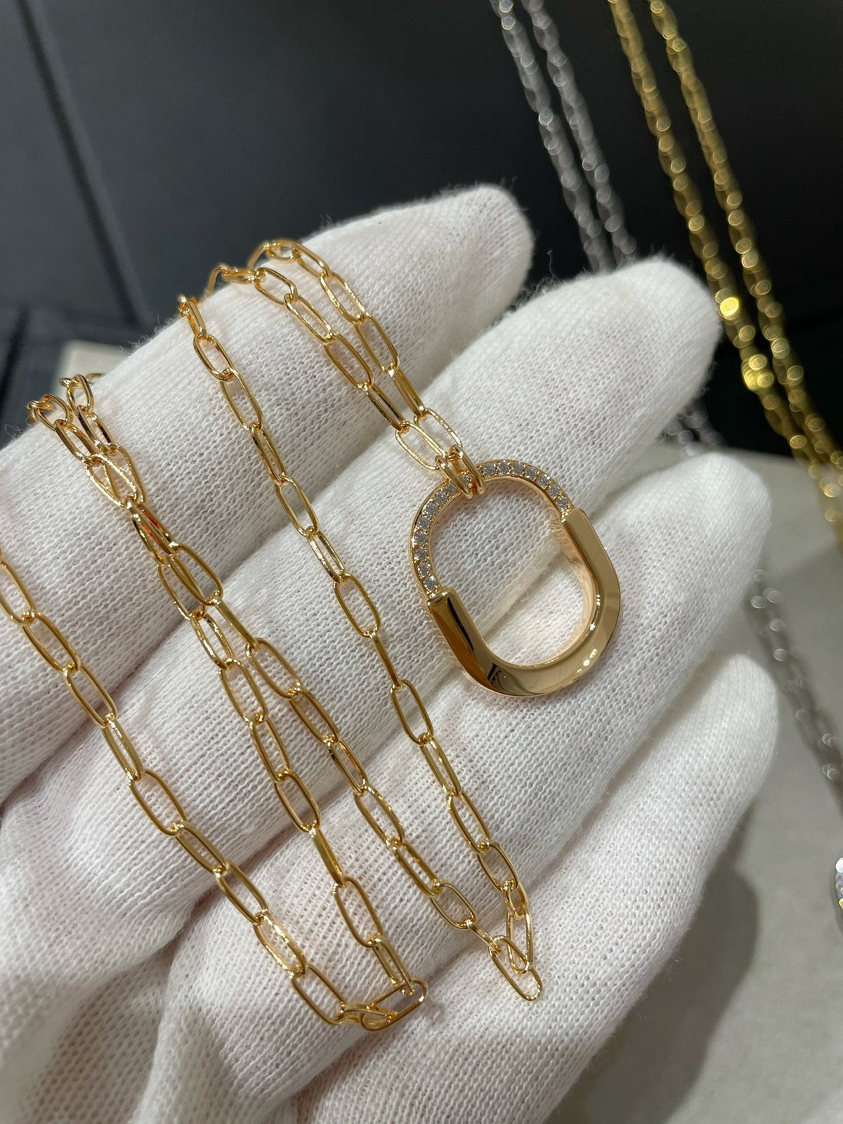 [Resenara Jewelry]LOCK MEDIUM PENDANT DIAMOND NECKLACE