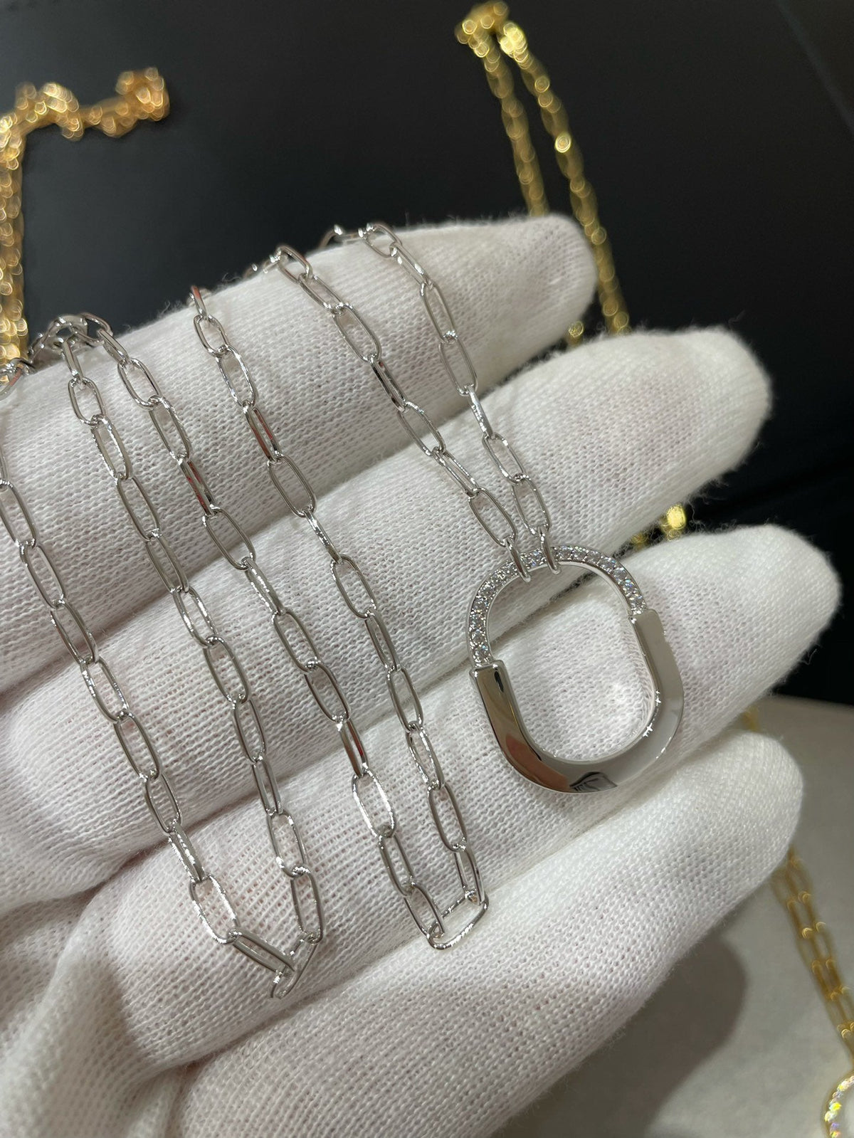 [Resenara Jewelry]LOCK MEDIUM PENDANT DIAMOND NECKLACE