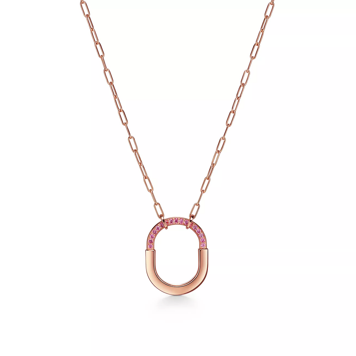 [Resenara Jewelry]LOCK MEDIUM PENDANT PINK DIAMOND PINK GOLD NECKLACE