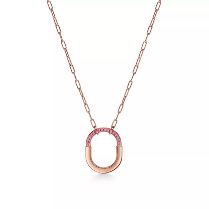 [Resenara Jewelry]LOCK MEDIUM PENDANT PINK DIAMOND PINK GOLD NECKLACE