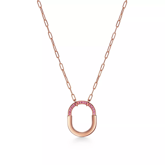 [Resenara Jewelry]LOCK MEDIUM PENDANT PINK DIAMOND PINK GOLD NECKLACE