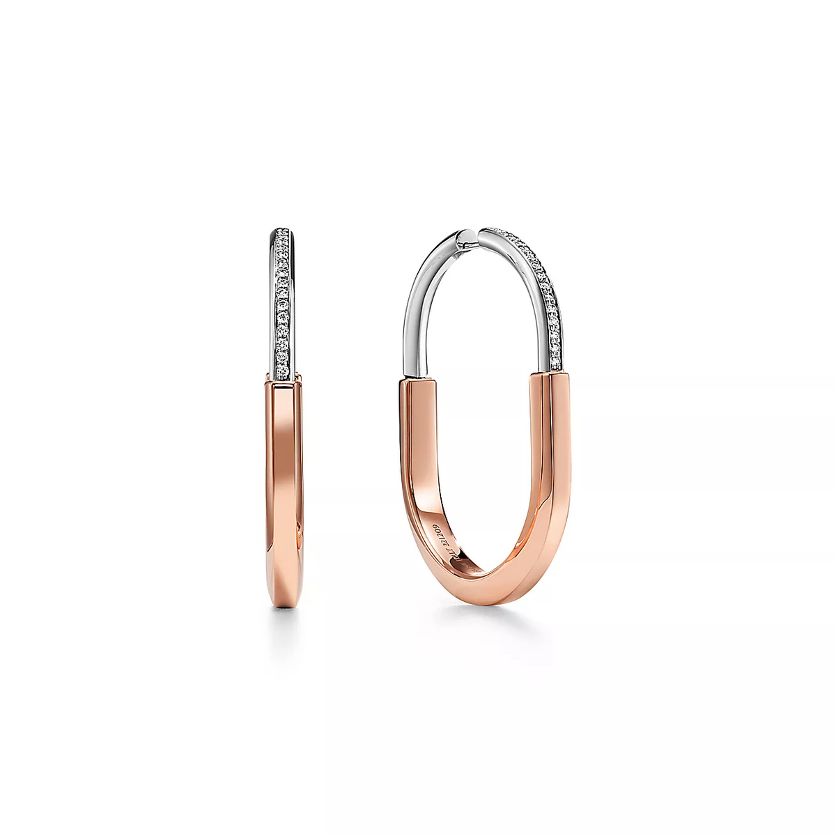 [Resenara Jewelry]LOCK EARRINGS ROSE AND WHITE GOLD DIAMONDS EXTRA LARGE