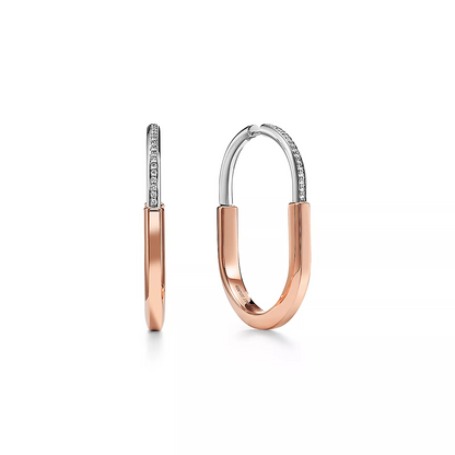 [Resenara Jewelry]LOCK EARRINGS ROSE AND WHITE GOLD DIAMONDS EXTRA LARGE