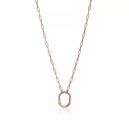 [Resenara Jewelry]LOCK SMALL PENDANT PINK DIAMOND PINK GOLD NECKLACE