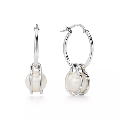[Resenara Jewelry]PEARL HOOP SILVER EARRINGS