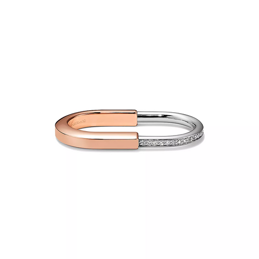 [Resenara Jewelry]LOCK RING TOW-FINGER ROSE AND WHITE GOLD DIAMONDS