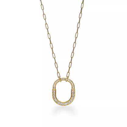 [Resenara Jewelry]LOCK NECKLACE MEDIUM PENDANT GOLD PAVED DIAMONDS