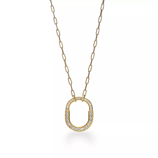 [Resenara Jewelry]LOCK NECKLACE MEDIUM PENDANT GOLD PAVED DIAMONDS
