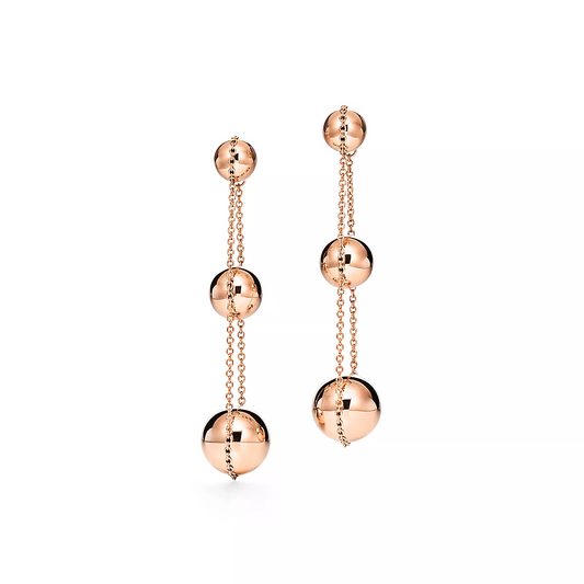 [Resenara Jewelry]TRIPLE DROP PINK GOLD EARRINGS