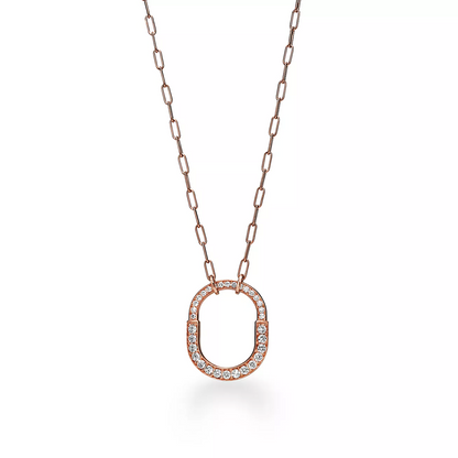 [Resenara Jewelry]LOCK NECKLACE MEDIUM PENDANT PINK GOLD PAVED DIAMONDS