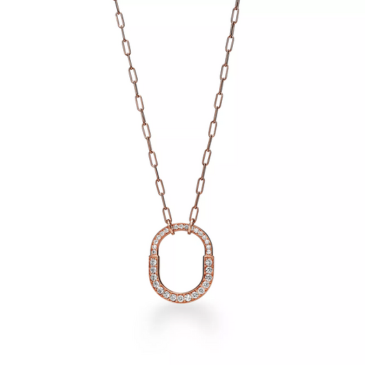 [Resenara Jewelry]LOCK NECKLACE MEDIUM PENDANT PINK GOLD PAVED DIAMONDS