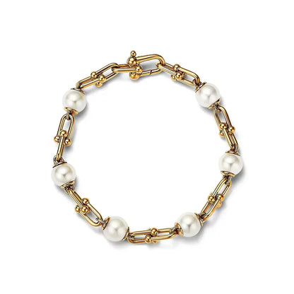 [Resenara Jewelry]LINK BRACELET GOLD WITH FRESHWATER PEARLS