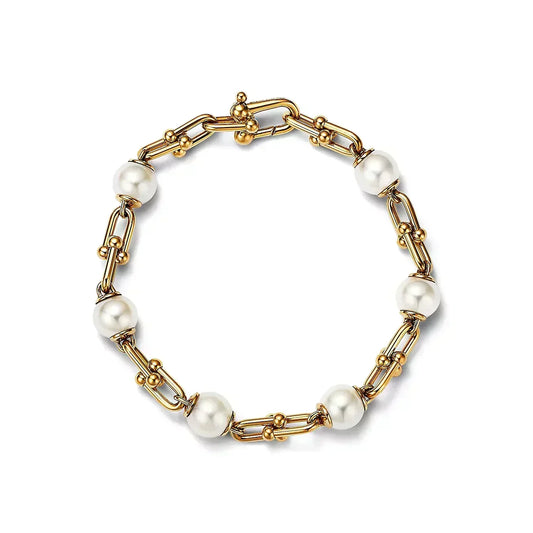 [Resenara Jewelry]LINK BRACELET GOLD WITH FRESHWATER PEARLS