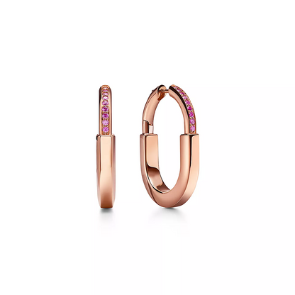 [Resenara Jewelry]LOCK MEDIUM PINK DIAMOND PINK GOLD EARRINGS