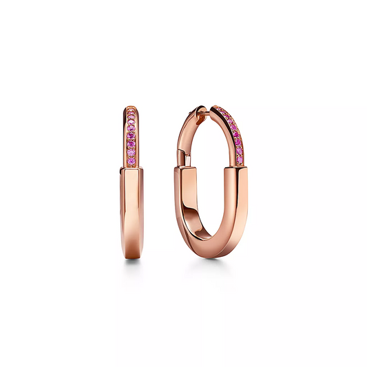 [Resenara Jewelry]LOCK MEDIUM PINK DIAMOND PINK GOLD EARRINGS