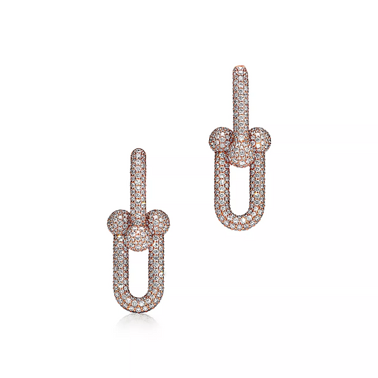 [Resenara Jewelry]LARGE LINK EARRINGS PINK GOLD WITH PAVED DIAMONDS