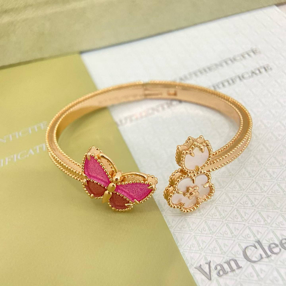 [Renovia Jewelry]ローズクォーツ 3-in-1 バタフライ ブレスレット