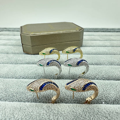 [Renovia Jewelry]FULL STONE TWO-TONE SNAKE EARRING STUDS