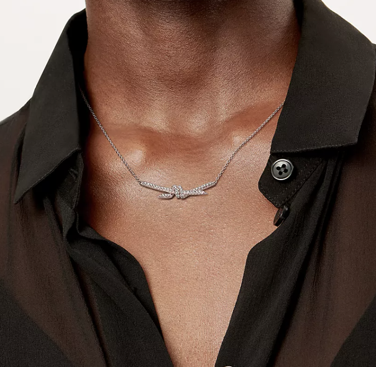 [Resenara Jewelry]KNOT PENDANT SILVER DIAMOND NECKLACE