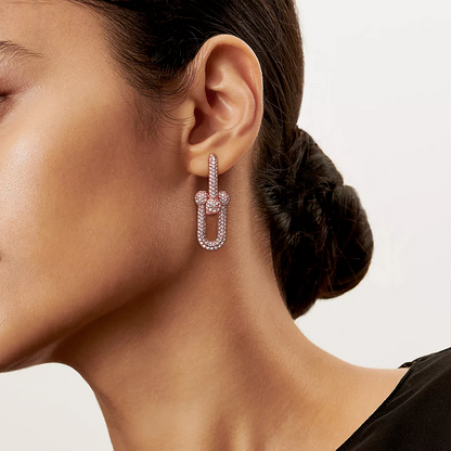 [Resenara Jewelry]LARGE LINK EARRINGS PINK GOLD WITH PAVED DIAMONDS