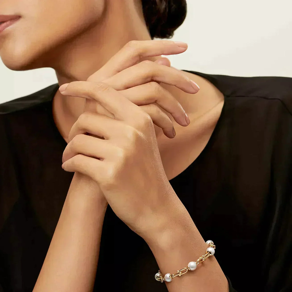 [Resenara Jewelry]LINK BRACELET GOLD WITH FRESHWATER PEARLS
