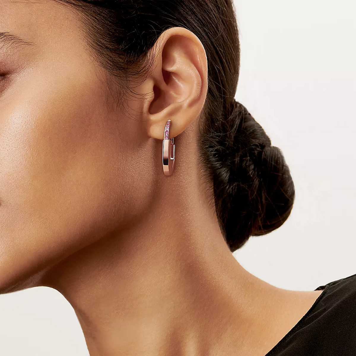 [Resenara Jewelry]LOCK MEDIUM PINK DIAMOND PINK GOLD EARRINGS