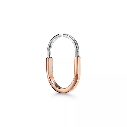 [Resenara Jewelry]LOCK EARRINGS ROSE AND WHITE GOLD DIAMONDS EXTRA LARGE