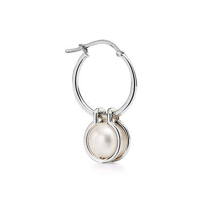 [Resenara Jewelry]PEARL HOOP SILVER EARRINGS