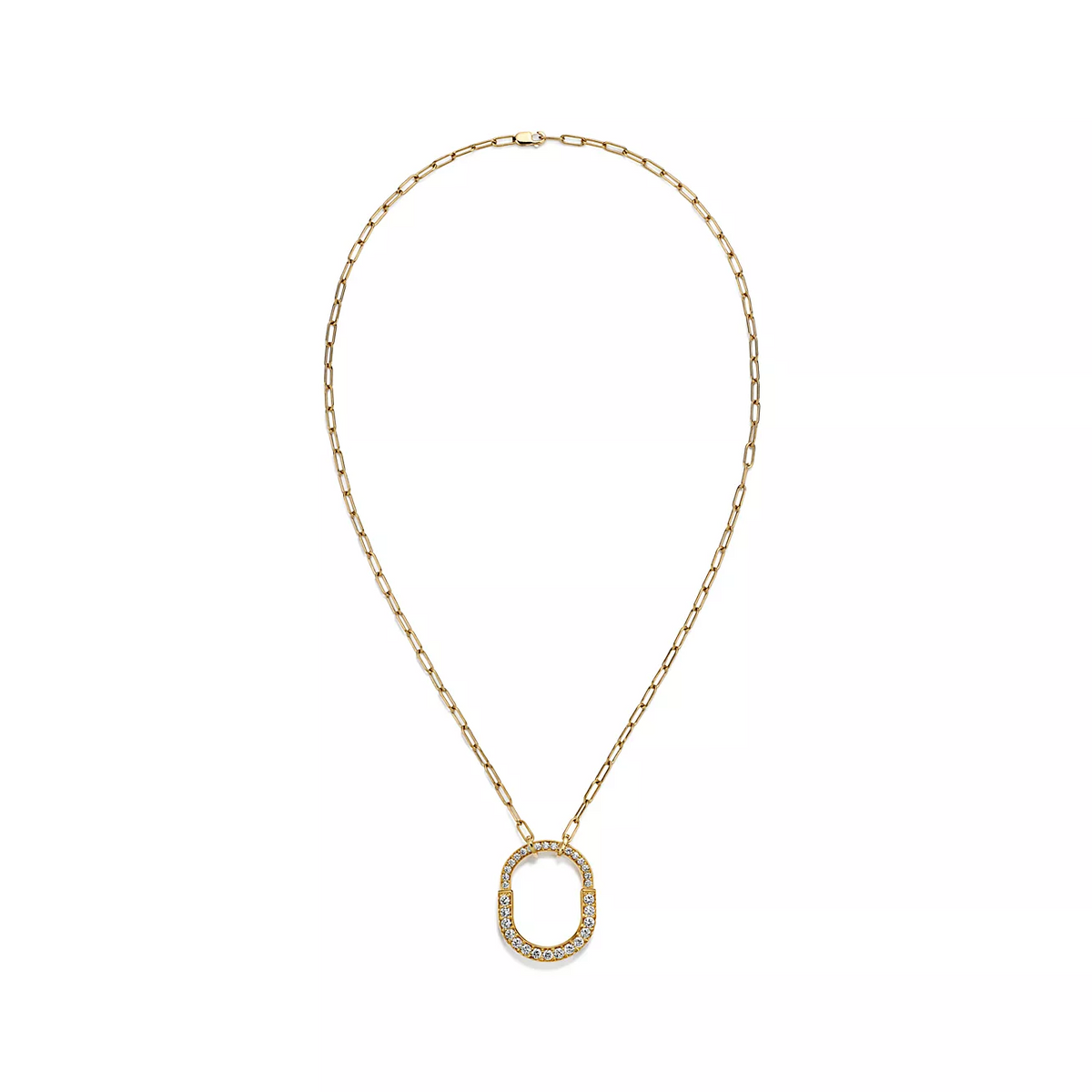 [Resenara Jewelry]LOCK NECKLACE MEDIUM PENDANT GOLD PAVED DIAMONDS