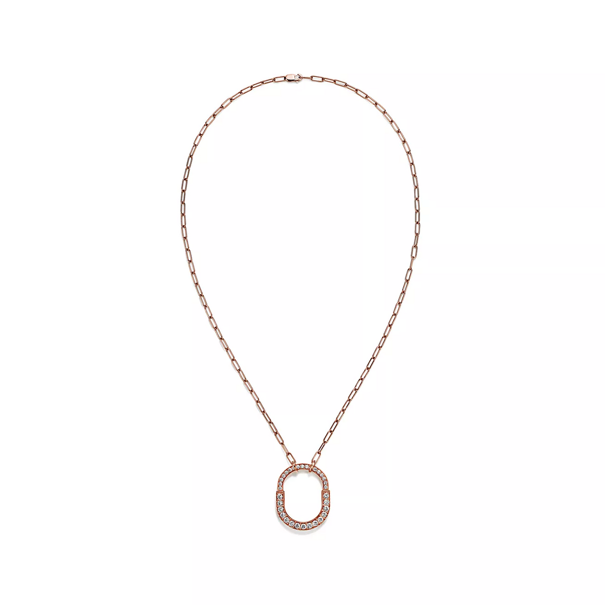 [Resenara Jewelry]LOCK NECKLACE MEDIUM PENDANT PINK GOLD PAVED DIAMONDS