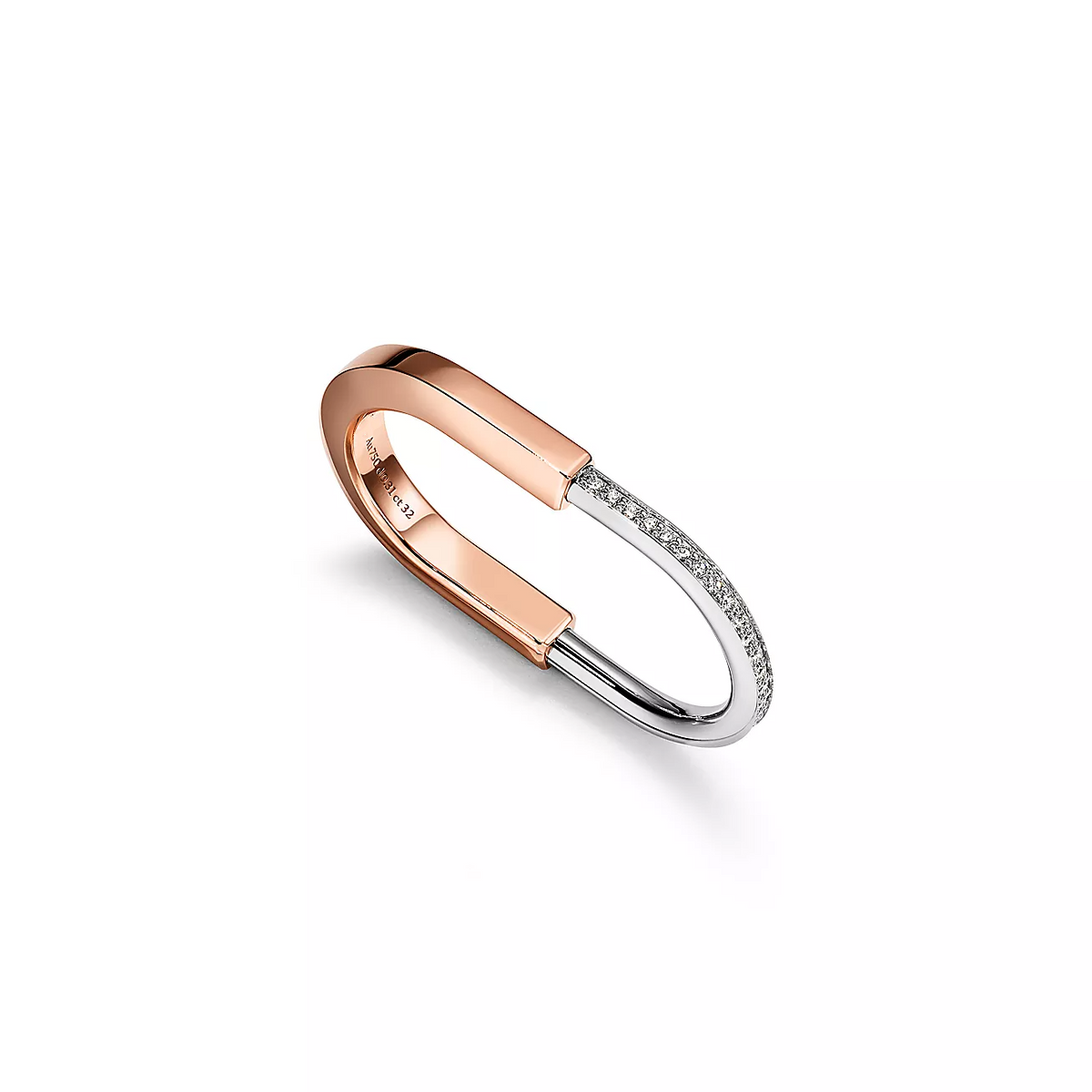 [Resenara Jewelry]LOCK RING TOW-FINGER ROSE AND WHITE GOLD DIAMONDS