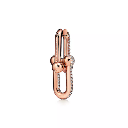 [Resenara Jewelry]LARGE LINK EARRINGS PINK GOLD WITH PAVED DIAMONDS